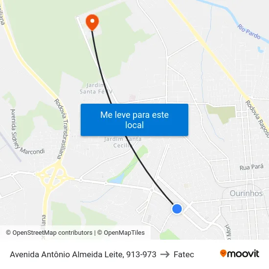 Avenida Antônio Almeida Leite, 913-973 to Fatec map