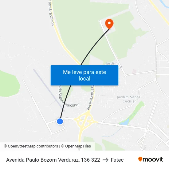 Avenida Paulo Bozom Verduraz, 136-322 to Fatec map