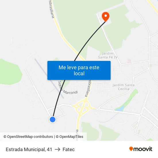 Estrada Municipal, 41 to Fatec map