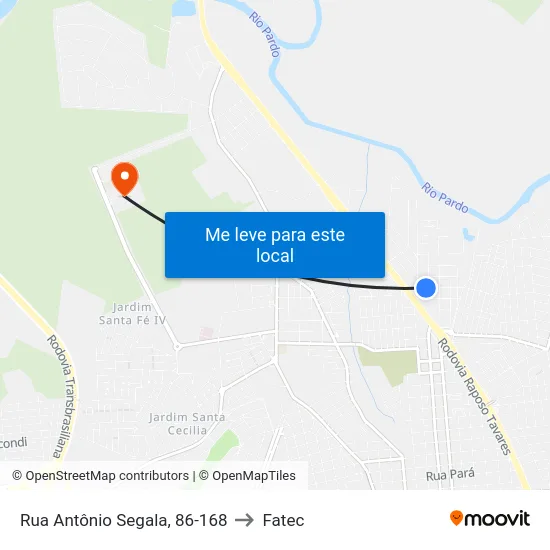 Rua Antônio Segala, 86-168 to Fatec map