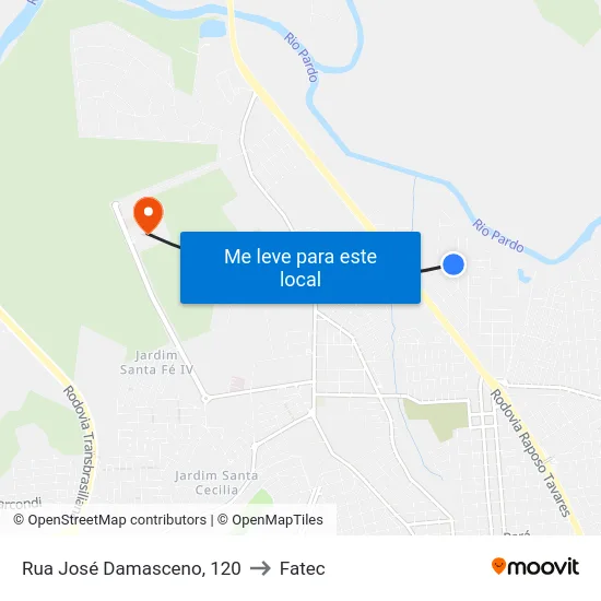 Rua José Damasceno, 120 to Fatec map