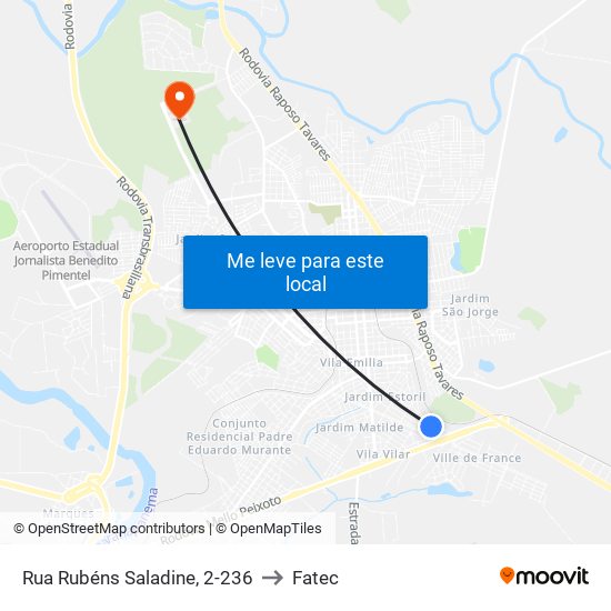 Rua Rubéns Saladine, 2-236 to Fatec map