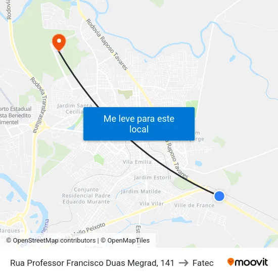 Rua Professor Francisco Duas Megrad, 141 to Fatec map
