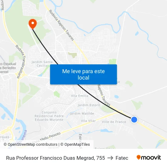 Rua Professor Francisco Duas Megrad, 755 to Fatec map