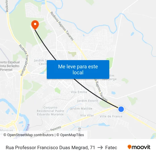 Rua Professor Francisco Duas Megrad, 71 to Fatec map