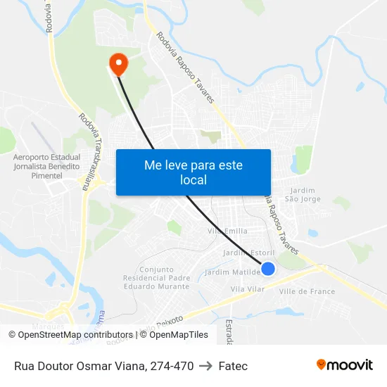 Rua Doutor Osmar Viana, 274-470 to Fatec map