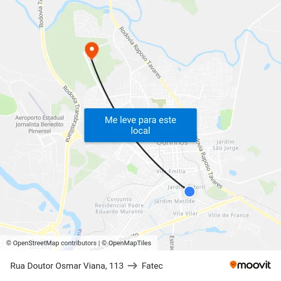Rua Doutor Osmar Viana, 113 to Fatec map
