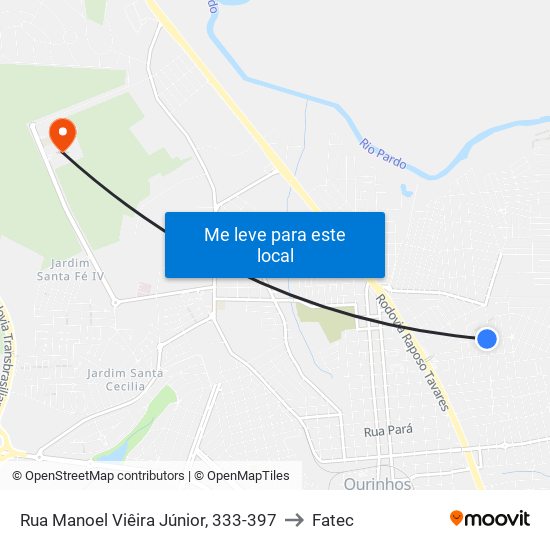 Rua Manoel Viêira Júnior, 333-397 to Fatec map