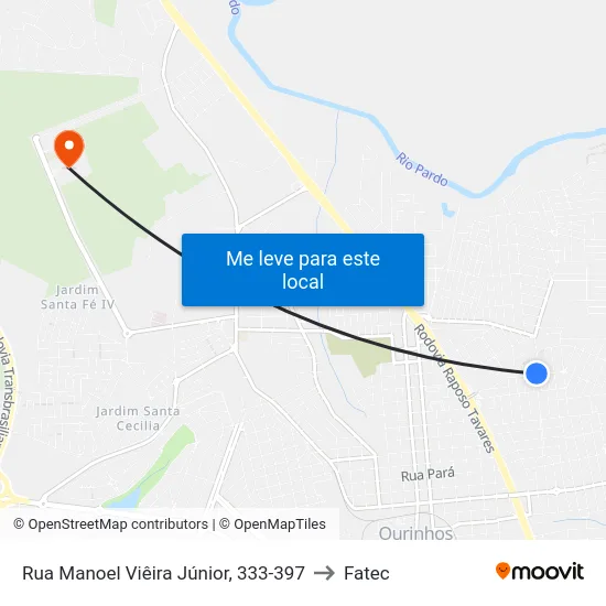 Rua Manoel Viêira Júnior, 333-397 to Fatec map