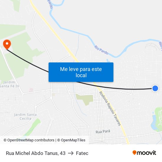 Rua Michel Abdo Tanus, 43 to Fatec map