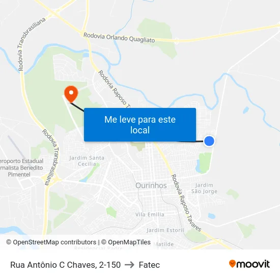 Rua Antônio C Chaves, 2-150 to Fatec map