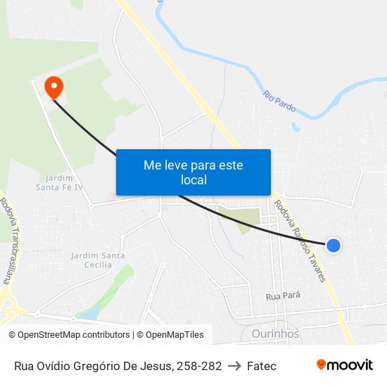 Rua Ovídio Gregório De Jesus, 258-282 to Fatec map