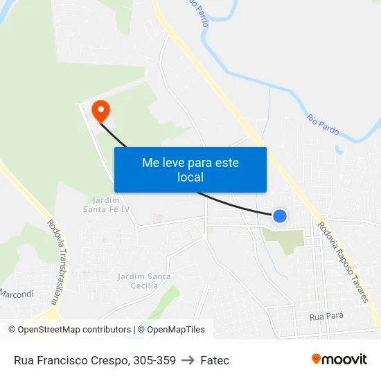 Rua Francisco Crespo, 305-359 to Fatec map