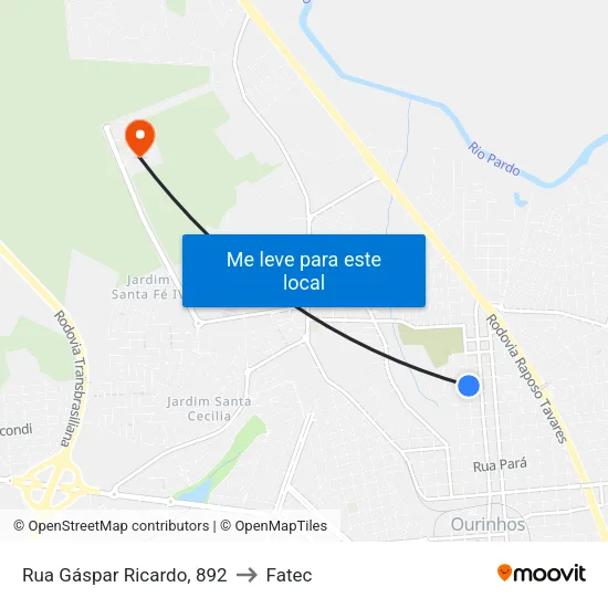 Rua Gáspar Ricardo, 892 to Fatec map