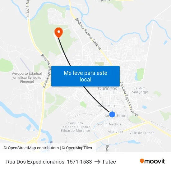 Rua Dos Expedicionários, 1571-1583 to Fatec map