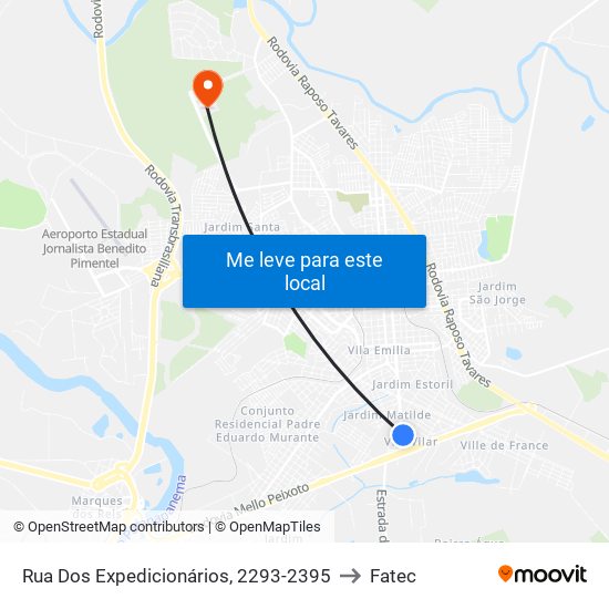 Rua Dos Expedicionários, 2293-2395 to Fatec map