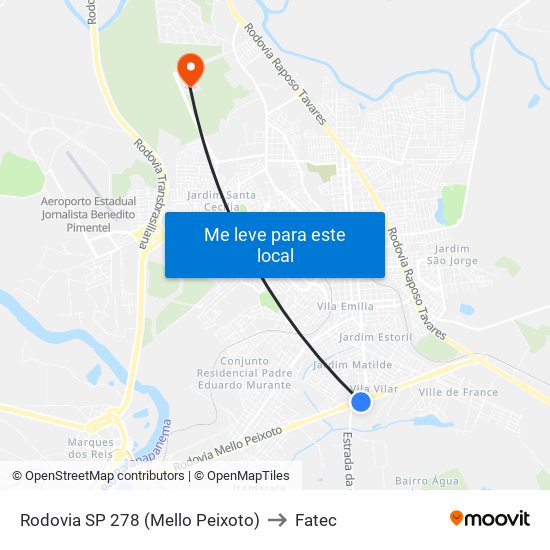 Rodovia SP 278 (Mello Peixoto) to Fatec map