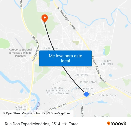Rua Dos Expedicionários, 2514 to Fatec map