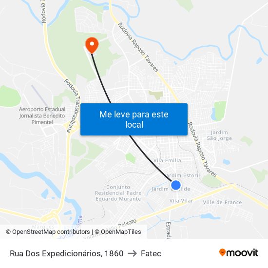 Rua Dos Expedicionários, 1860 to Fatec map