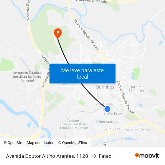 Avenida Doutor Altíno Arantes, 1128 to Fatec map