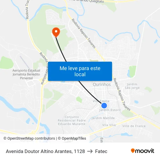 Avenida Doutor Altíno Arantes, 1128 to Fatec map