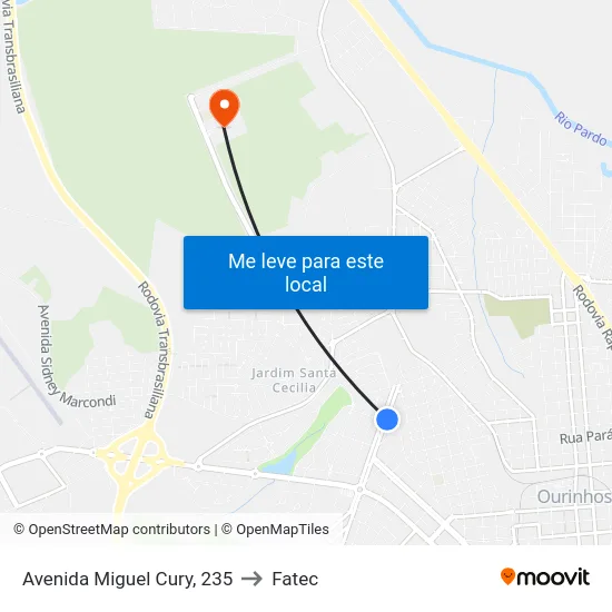 Avenida Miguel Cury, 235 to Fatec map