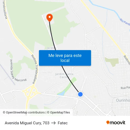 Avenida Miguel Cury, 703 to Fatec map