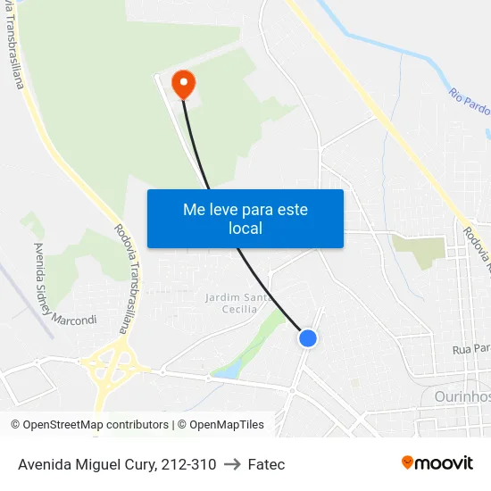Avenida Miguel Cury, 212-310 to Fatec map