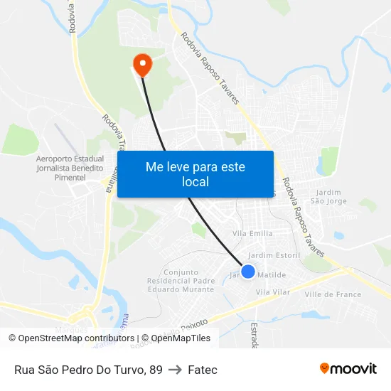 Rua São Pedro Do Turvo, 89 to Fatec map