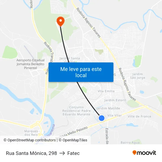 Rua Santa Mônica, 298 to Fatec map