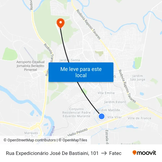 Rua Expedicionário José De Bastiaini, 101 to Fatec map