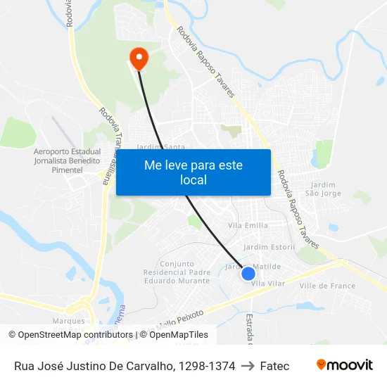 Rua José Justino De Carvalho, 1298-1374 to Fatec map