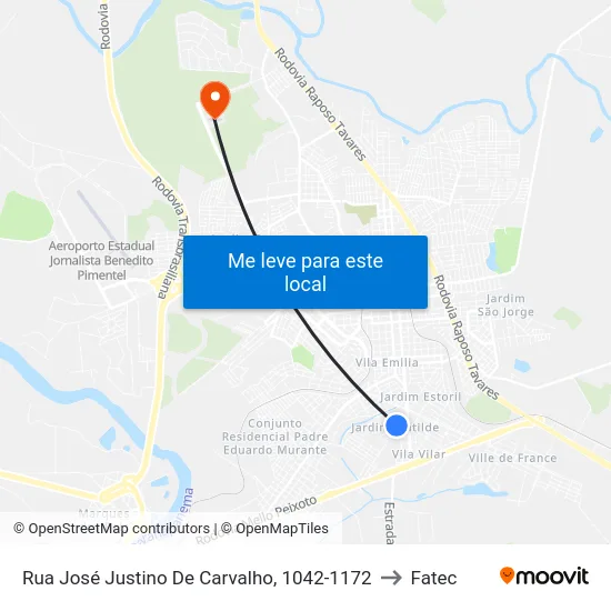 Rua José Justino De Carvalho, 1042-1172 to Fatec map