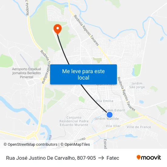 Rua José Justino De Carvalho, 807-905 to Fatec map
