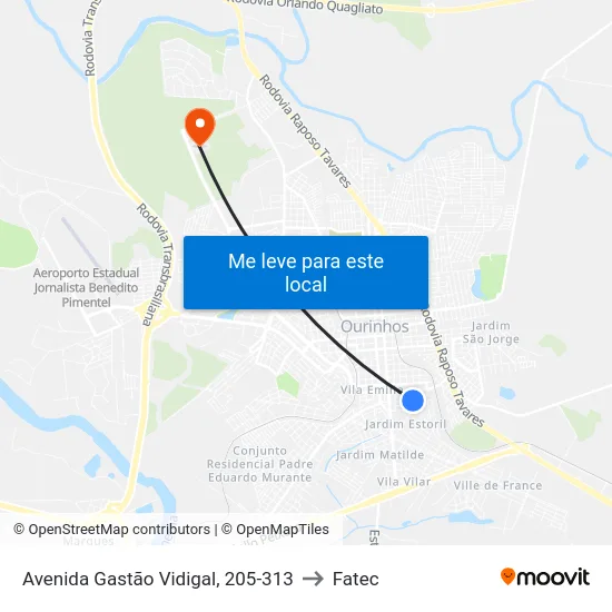 Avenida Gastão Vidigal, 205-313 to Fatec map