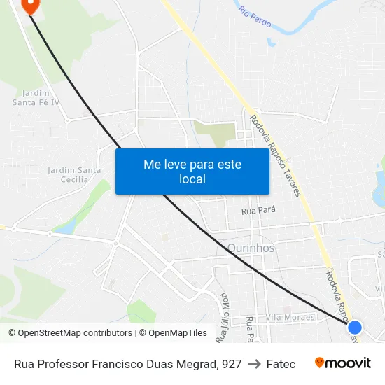 Rua Professor Francisco Duas Megrad, 927 to Fatec map