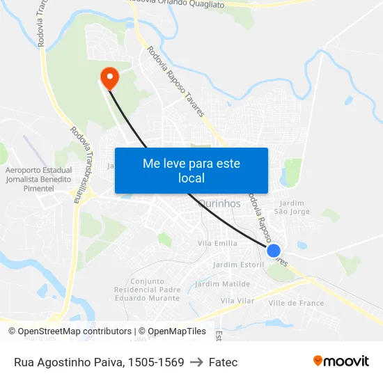 Rua Agostinho Paiva, 1505-1569 to Fatec map