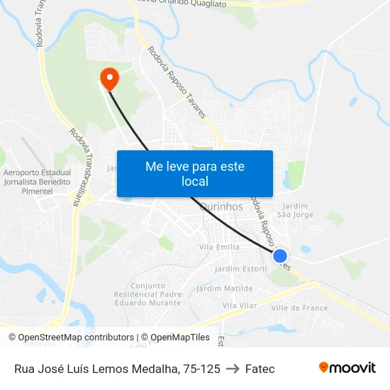 Rua José Luís Lemos Medalha, 75-125 to Fatec map