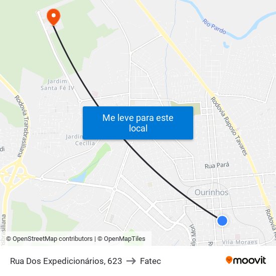 Rua Dos Expedicionários, 623 to Fatec map