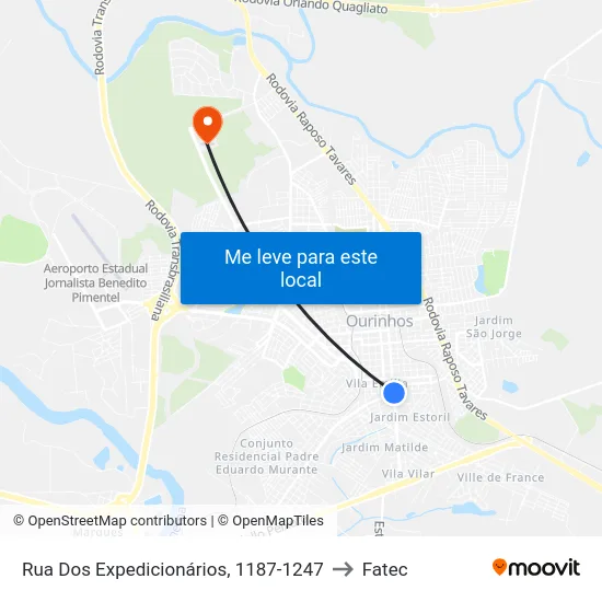 Rua Dos Expedicionários, 1187-1247 to Fatec map