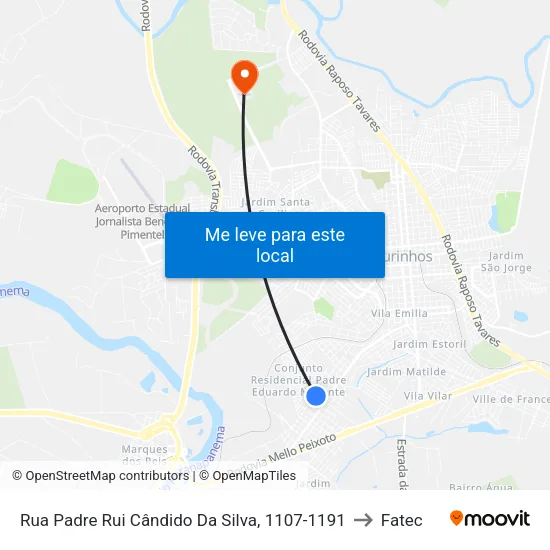Rua Padre Rui Cândido Da Silva, 1107-1191 to Fatec map