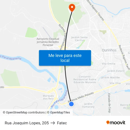 Rua Joaquim Lopes, 205 to Fatec map