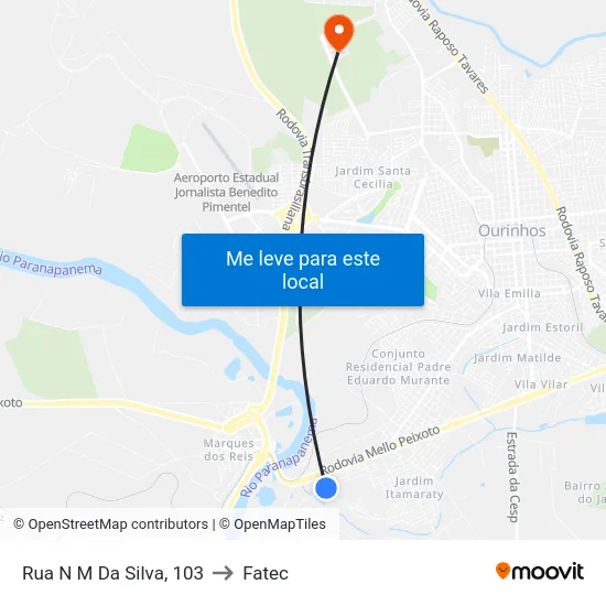 Rua N M Da Silva, 103 to Fatec map