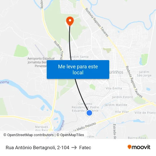 Rua Antônio Bertagnoli, 2-104 to Fatec map