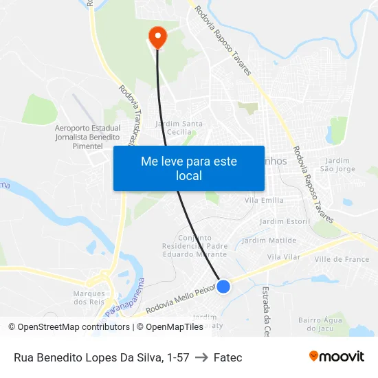 Rua Benedito Lopes Da Silva, 1-57 to Fatec map