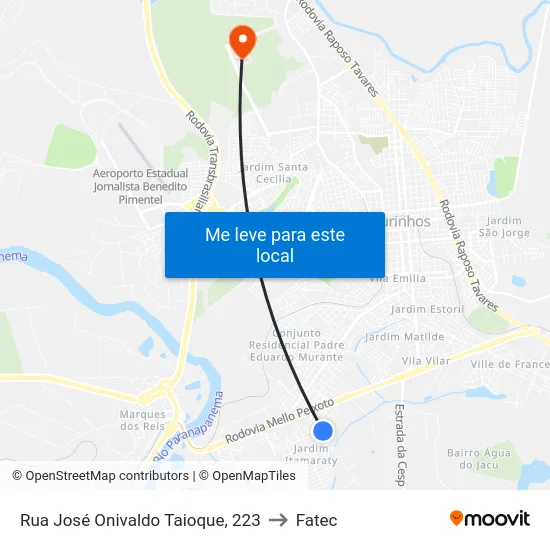 Rua José Onivaldo Taioque, 223 to Fatec map