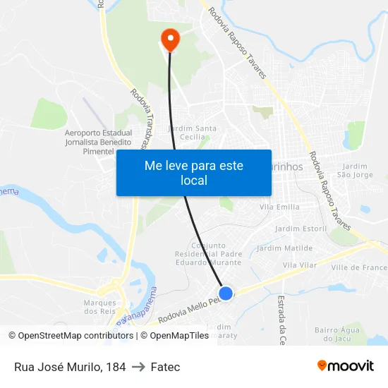 Rua José Murilo, 184 to Fatec map
