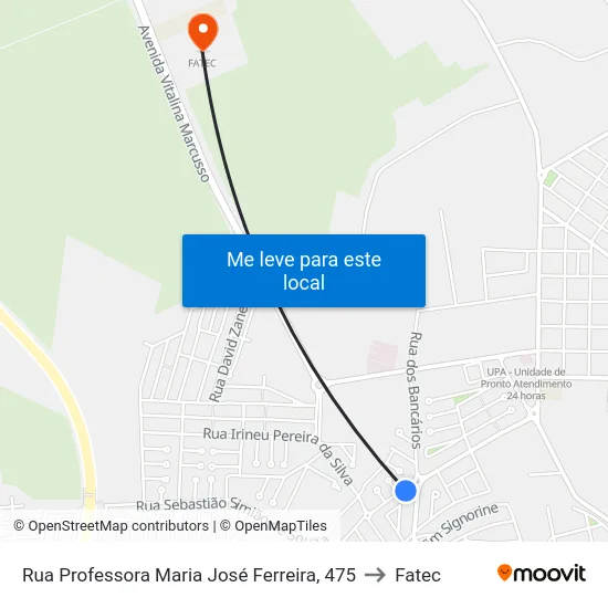 Rua Professora Maria José Ferreira, 475 to Fatec map
