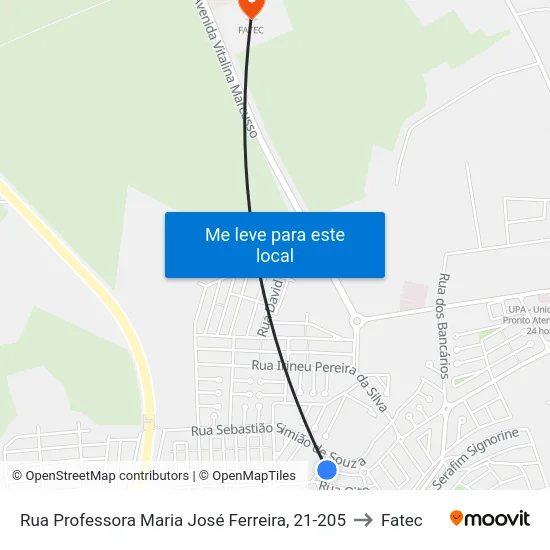 Rua Professora Maria José Ferreira, 21-205 to Fatec map