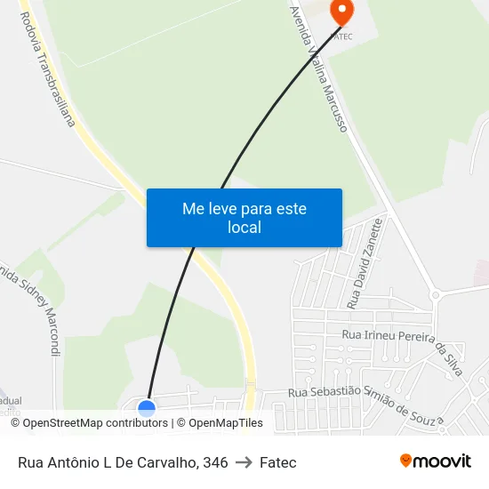 Rua Antônio L De Carvalho, 346 to Fatec map